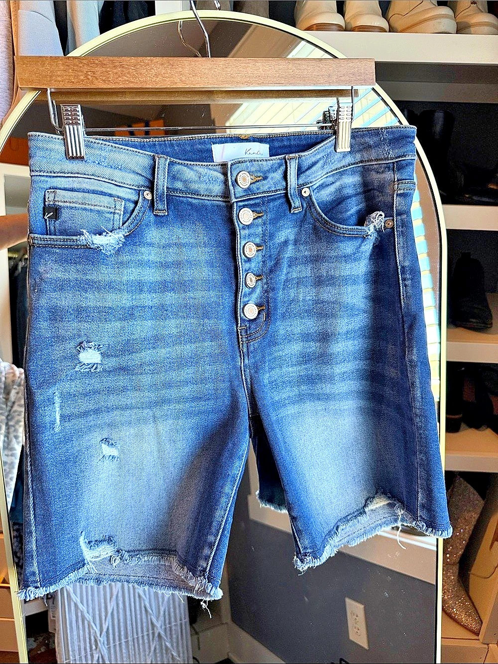 KanCan Distressed Denim Jean Shorts in Blue